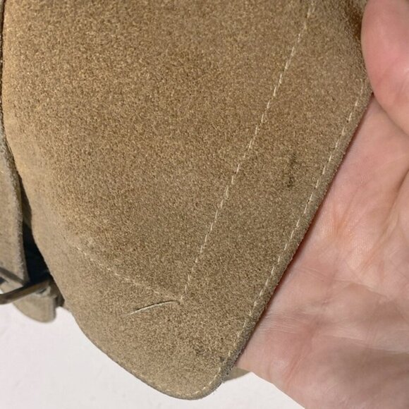 Vintage Tan Suede Leather Cross Body Boho Hobo Shoulder Bag Purse - Picture 4 of 15